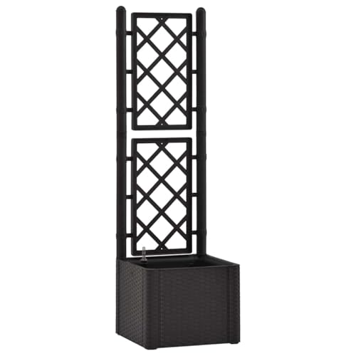 vidaXL Garten Hochbeet mit Spalier Selbstbewässerungssystem Rattan-Design Gartenspalier Pflanzkasten Blumenkübel Rankgitter Rankhilfe Anthrazit von vidaXL