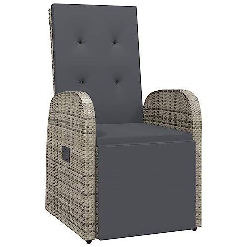 vidaXL Garten Liegestuhl mit Auflage Gartensessel Gartenstuhl Sessel Stuhl Liegesessel Sonnenliege Relaxstuhl Gartenmöbel Poly Rattan Grau von vidaXL