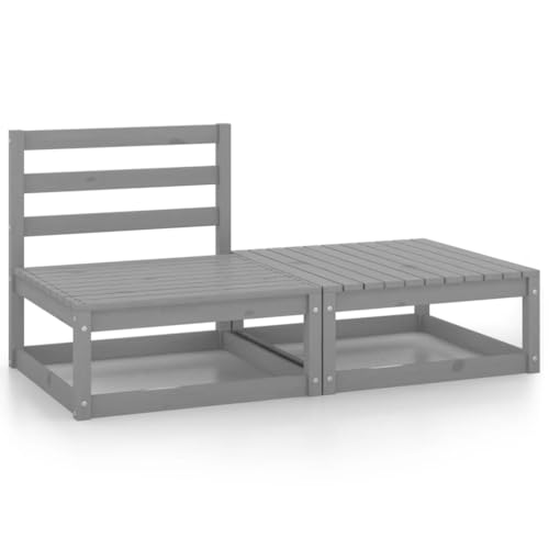 vidaXL Garten Lounge Set 2-TLG., Gartenmöbel Set Sitzgruppe für Garten Terrasse Balkon, Modular Sofa Garnitur Loungemöbel, Grau Kiefer Massivholz von vidaXL
