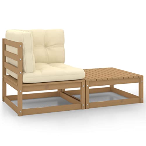 vidaXL Garten Lounge Set 2-TLG., Gartenmöbel Set Sitzgruppe für Garten Terrasse Balkon, Modular Sofa mit Kissen, Garnitur Loungemöbel, Honigbraun Kiefer Massivholz von vidaXL