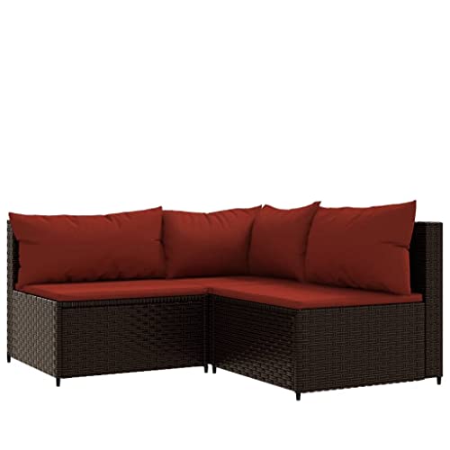 vidaXL Garten Lounge Set 3-TLG., Gartenmöbel Set mit Kissen, Sitzgruppe für Garten Terrasse, Modular Sofa Garnitur Loungemöbel, Braun Poly Rattan von vidaXL