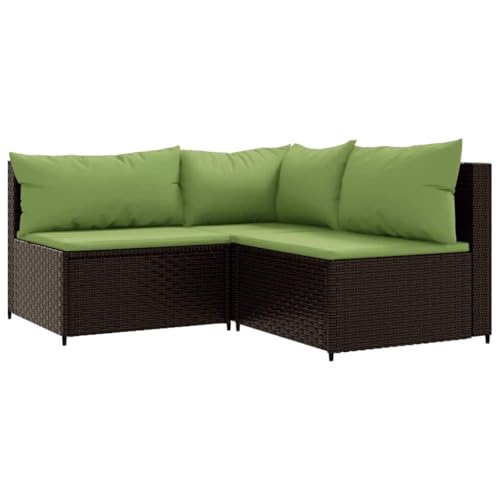 vidaXL Garten Lounge Set 3-TLG., Gartenmöbel Set mit Kissen, Sitzgruppe für Garten Terrasse, Modular Sofa Garnitur Loungemöbel, Braun Poly Rattan von vidaXL