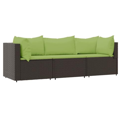 vidaXL Garten Lounge Set 3-TLG., Gartenmöbel Set mit Kissen, Sitzgruppe für Garten Terrasse, Modular Sofa Garnitur Loungemöbel, Braun Poly Rattan von vidaXL