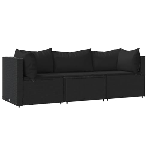 vidaXL Garten Lounge Set 3-TLG., Gartenmöbel Set mit Kissen, Sitzgruppe für Garten Terrasse, Modular Sofa Garnitur Loungemöbel, Schwarz Poly Rattan von vidaXL