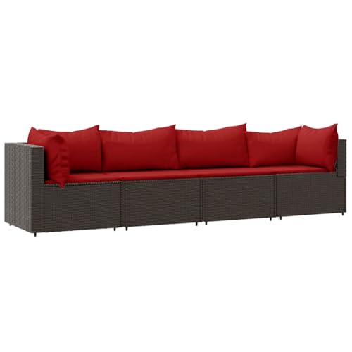 vidaXL Garten Lounge Set 4-TLG., Gartenmöbel Set mit Kissen, Sitzgruppe für Garten Terrasse, Modular Sofa Garnitur Loungemöbel, Braun Poly Rattan von vidaXL