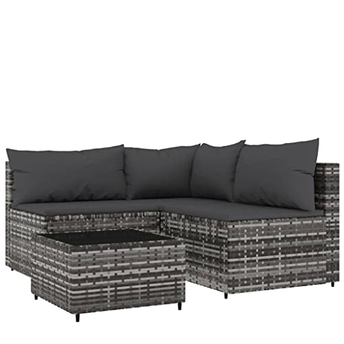 vidaXL Garten Lounge Set 4-TLG., Gartenmöbel Set mit Kissen, Sitzgruppe für Garten Terrasse, Modular Sofa Garnitur Loungemöbel, Grau Poly Rattan von vidaXL
