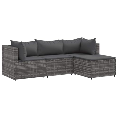 vidaXL Garten Lounge Set 4-TLG., Gartenmöbel Set mit Kissen, Sitzgruppe für Garten Terrasse, Modular Sofa Garnitur Loungemöbel, Grau Poly Rattan von vidaXL