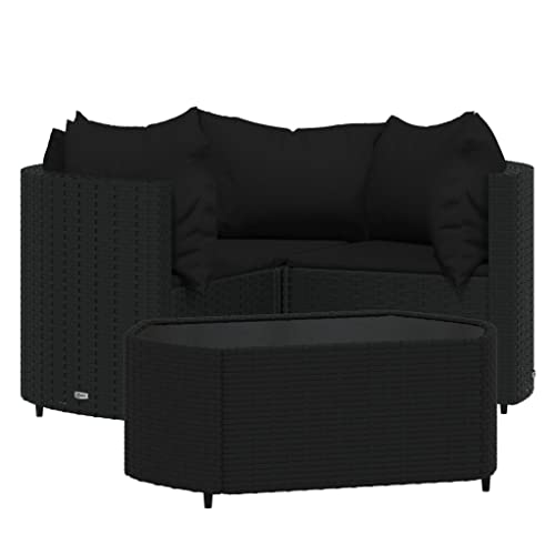 vidaXL Garten Lounge Set 4-TLG., Gartenmöbel Set mit Kissen, Sitzgruppe für Garten Terrasse, Modular Sofa Garnitur Loungemöbel, Schwarz Poly Rattan von vidaXL