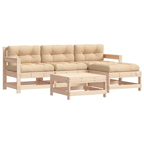 vidaXL Garten Lounge Set 5-TLG., Gartenmöbel Set mit Kissen, Sitzgruppe für Garten Terrasse, Modular Sofa Garnitur Loungemöbel, Massivholz von vidaXL