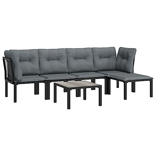 vidaXL Garten Lounge Set 6-TLG., Gartenmöbel Set Sitzgruppe für Garten Terrasse, Modular Loungemöbel Stuhl Hocker Tisch, Schwarz Grau Poly Rattan von vidaXL
