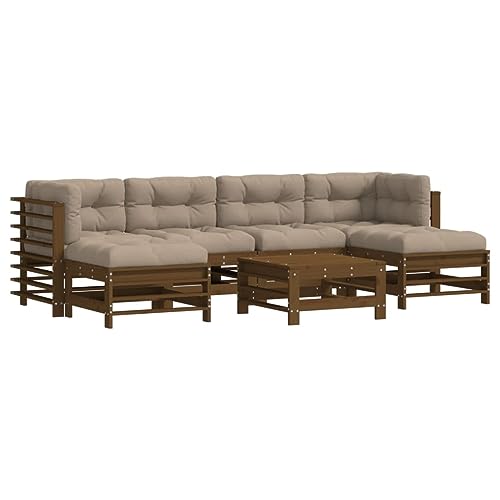 vidaXL Garten Lounge Set 7-TLG., Gartenmöbel Set mit Kissen, Sitzgruppe für Garten Terrasse, Modular Sofa Garnitur Loungemöbel, Honigbraun Massivholz von vidaXL