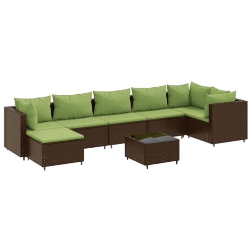 vidaXL Garten Lounge Set 8-TLG., Gartenmöbel Set mit Kissen, Sitzgruppe für Garten Terrasse, Modular Sofa Garnitur Loungemöbel, Braun Poly Rattan von vidaXL