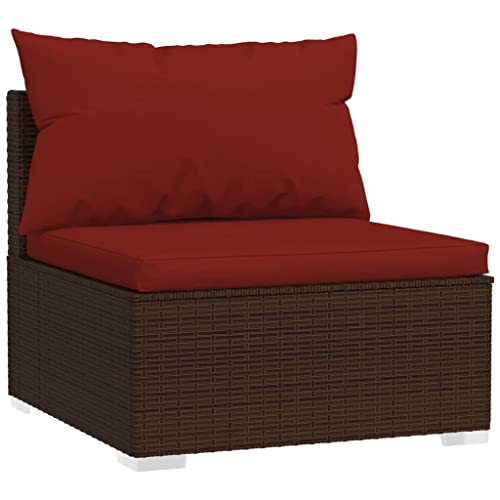 vidaXL Garten Mittelsofa Sofa mit Kissen Gartensofa Terrassensofa Gartenmöbel Terrassenmöbel Rattanmöbel Garten Lounge Braun Poly Rattan von vidaXL