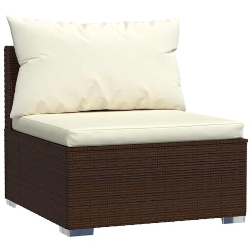 vidaXL Garten Mittelsofa mit Kissen Modular Gartensofa Sofa Lounge Gartenmöbel Einzelsofa Outdoor Terrasse Balkon Braun Poly Rattan von vidaXL