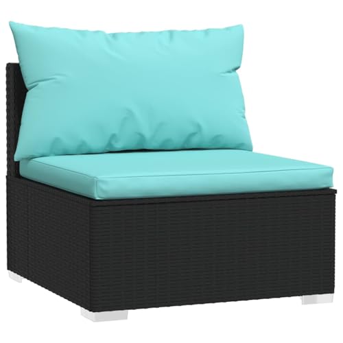 vidaXL Garten Mittelsofa mit Kissen Modular Gartensofa Sofa Lounge Gartenmöbel Einzelsofa Outdoor Terrasse Balkon Schwarz Poly Rattan von vidaXL