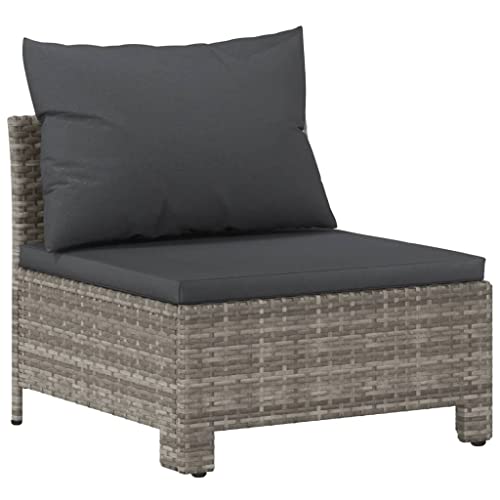 vidaXL Garten Mittelsofa mit Kissen Sofa Gartensofa Einzelsofa Gartenmöbel Rattanmöbel Sitzgruppe Lounge Terrasse Balkon Grau Poly Rattan von vidaXL