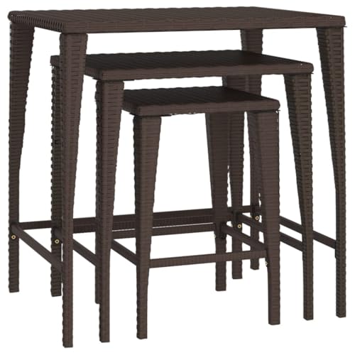 vidaXL Garten Satztische 3 STK., Satztisch mit Stahlgestell, Beistelltisch für Garten Terrasse, Gartentisch Gartenmöbel, Braun Poly Rattan von vidaXL