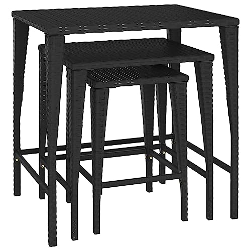 vidaXL Garten Satztische 3 STK., Satztisch mit Stahlgestell, Beistelltisch für Garten Terrasse, Gartentisch Gartenmöbel, Schwarz Poly Rattan von vidaXL