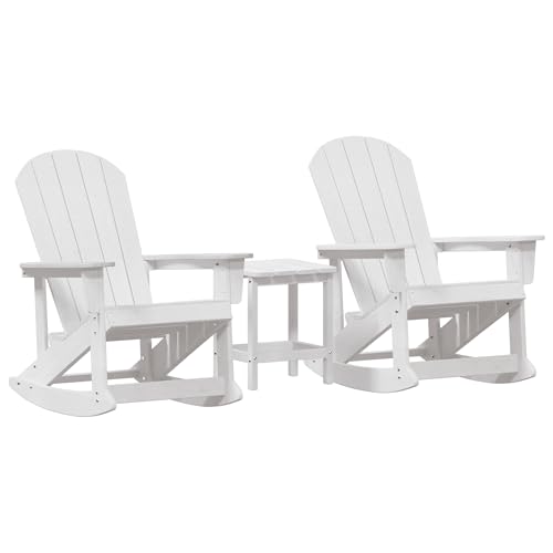 vidaXL Garten Schaukelstuhl Set mit Tisch in Weiß - HDPE, ergonomisches Latten-Design, Bequeme Armlehnen und Rückenlehne. Enthält 2 Stühle, wetterbeständig, Standardgröße 38 x 38 x 46 cm. von vidaXL