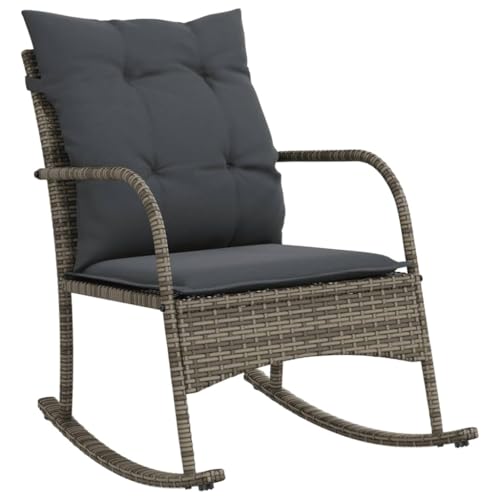 vidaXL Garten Schaukelstuhl, Schaukelsessel mit Kissen, Relaxstuhl für Garten Terrasse Balkon, Relaxsessel Gartenstuhl, Grau Poly Rattan von vidaXL