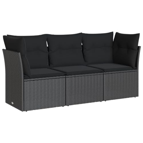 vidaXL Garten Sofa Garnitur 3-TLG., Gartenmöbel Set mit Kissen Stauraum, Sitzgruppe für Garten Terrasse, Modular Gartensofa Lounge, Schwarz Poly Rattan von vidaXL