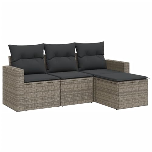 vidaXL Garten Sofa Garnitur 4-TLG., Gartenmöbel Set mit Kissen Stauraum, Sitzgruppe für Garten Terrasse, Modular Gartensofa Hocker Lounge, Grau Poly Rattan vidaXL Garten Sofa Garnitur 4-TLG., Gartenmöbel Set mit Kissen Stauraum, Sitzgruppe für Garten Terrasse, Modular Gartensofa Hocker Lounge, Grau Poly Rattan von vidaXL