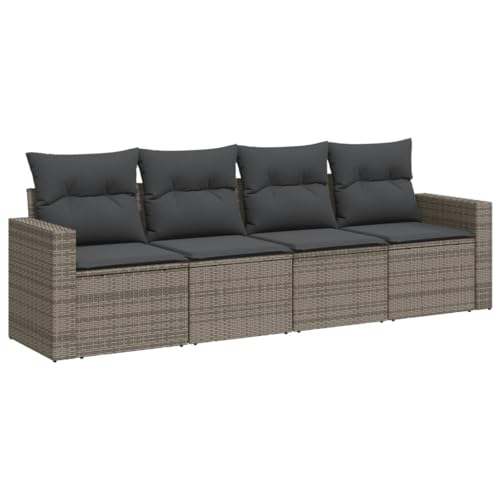 vidaXL Garten Sofa Garnitur 4-TLG., Gartenmöbel Set mit Kissen Stauraum, Sitzgruppe für Garten Terrasse, Modular Gartensofa Lounge, Grau Poly Rattan von vidaXL