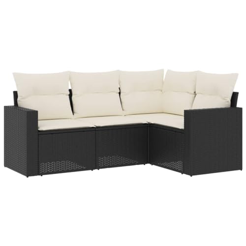 vidaXL Garten Sofa Garnitur 4-TLG., Gartenmöbel Set mit Kissen Stauraum, Sitzgruppe für Garten Terrasse, Modular Gartensofa Lounge, Schwarz Poly Rattan von vidaXL