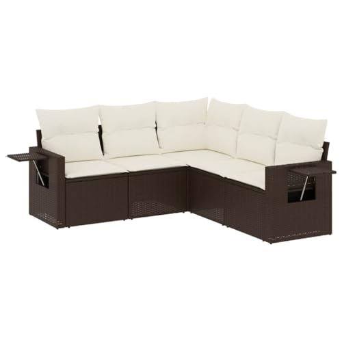 vidaXL Garten Sofa Garnitur 5-TLG., Gartenmöbel Set mit Kissen, Sitzgruppe für Garten Terrasse, Modular Gartensofa Lounge, Braun Poly Rattan von vidaXL