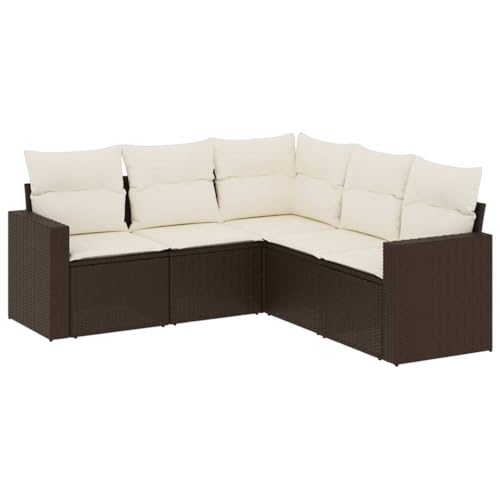 vidaXL Garten Sofa Garnitur 5-TLG., Gartenmöbel Set mit Kissen Stauraum, Sitzgruppe für Garten Terrasse, Modular Gartensofa Lounge, Braun Poly Rattan von vidaXL