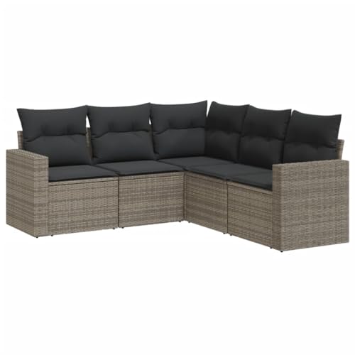 vidaXL Garten Sofa Garnitur 5-TLG., Gartenmöbel Set mit Kissen Stauraum, Sitzgruppe für Garten Terrasse, Modular Gartensofa Lounge, Grau Poly Rattan von vidaXL