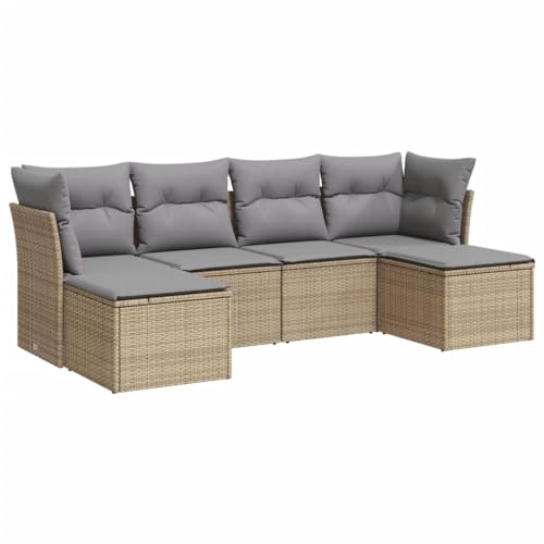 vidaXL Garten Sofa Garnitur 6-TLG., Gartenmöbel Set mit Kissen, Sitzgruppe für Garten Terrasse, Modular Gartensofa Hocker Lounge, Beige Poly Rattan vidaXL Garten Sofa Garnitur 6-TLG., Gartenmöbel Set mit Kissen, Sitzgruppe für Garten Terrasse, Modular Gartensofa Hocker Lounge, Beige Poly Rattan von vidaXL
