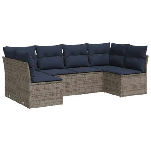 vidaXL Garten Sofa Garnitur 6-TLG., Gartenmöbel Set mit Kissen, Sitzgruppe für Garten Terrasse, Modular Gartensofa Lounge, Grau Poly Rattan von vidaXL