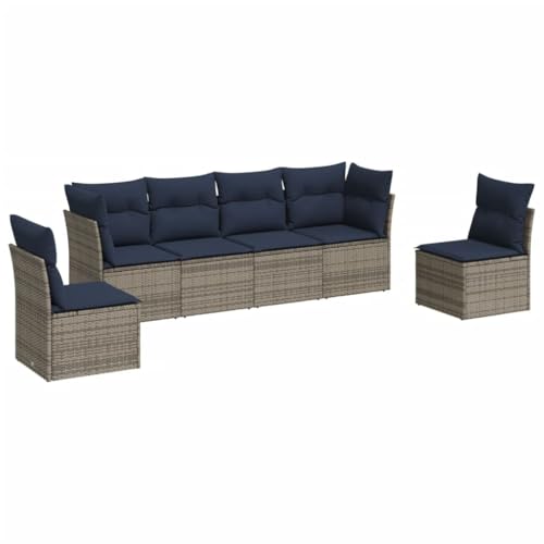 vidaXL Garten Sofa Garnitur 6-TLG., Gartenmöbel Set mit Kissen, Sitzgruppe für Garten Terrasse, Modular Gartensofa Lounge, Grau Poly Rattan von vidaXL