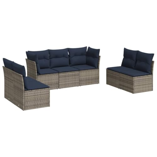 vidaXL Garten Sofa Garnitur 7-TLG., Gartenmöbel Set mit Kissen, Sitzgruppe für Garten Terrasse, Modular Gartensofa Lounge, Grau Poly Rattan von vidaXL