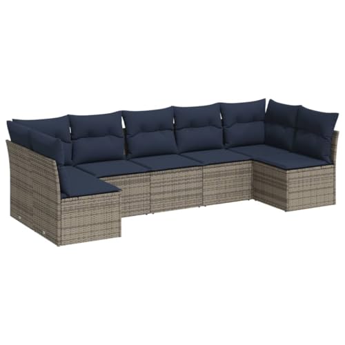vidaXL Garten Sofa Garnitur 7-TLG., Gartenmöbel Set mit Kissen, Sitzgruppe für Garten Terrasse, Modular Gartensofa Lounge, Grau Poly Rattan von vidaXL