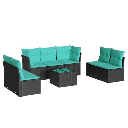 vidaXL Garten Sofa Garnitur 8-TLG., Gartenmöbel Set mit Kissen, Sitzgruppe für Garten Terrasse, Modular Gartensofa Lounge, Tisch mit Glasplatte, Schwarz Poly Rattan von vidaXL