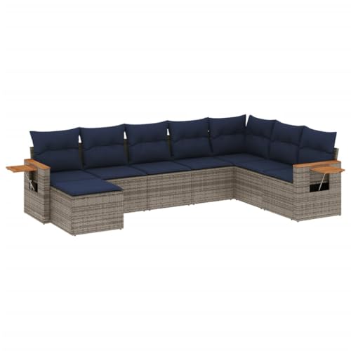 vidaXL Garten Sofa Garnitur 8-TLG., Gartenmöbel Set mit Kissen, Sitzgruppe für Garten Terrasse, Modular Gartensofa Lounge Hocker, Grau Poly Rattan von vidaXL