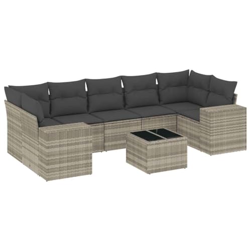 vidaXL Garten Sofa Garnitur 8-TLG., Gartenmöbel Set mit Kissen, Sitzgruppe für Garten Terrasse, Modular Gartensofa Lounge Tisch, Hellgrau Poly Rattan vidaXL Garten Sofa Garnitur 8-TLG., Gartenmöbel Set mit Kissen, Sitzgruppe für Garten Terrasse, Modular Gartensofa Lounge Tisch, Hellgrau Poly Rattan von vidaXL