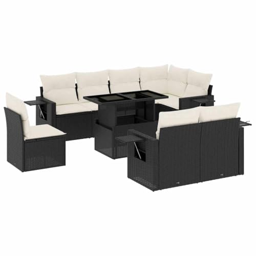 vidaXL Garten Sofa Garnitur 9-TLG., Gartenmöbel Set mit Kissen Modular, Lounge Sitzgruppe für Garten Terrasse, Gartentisch Verstellbare Tischplatte, Schwarz Poly Rattan vidaXL Garten Sofa Garnitur 9-TLG., Gartenmöbel Set mit Kissen Modular, Lounge Sitzgruppe für Garten Terrasse, Gartentisch Verstellbare Tischplatte, Schwarz Poly Rattan von vidaXL