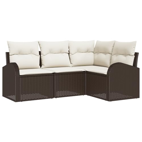 vidaXL Garten Sofa Set 4 Teile Mit Kissen Outdoor Modular in Braun Und Beige aus Poly Rattan für Terrasse Balkon von vidaXL