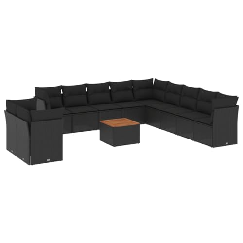 vidaXL Garten Sofagarnitur mit Kissen 12-TLG., Gartenmöbel Gartengarnitur, Sitzgruppe Sitzgarnitur, Lounge Sofa Garnitur Terrasse, Schwarz Poly Rattan von vidaXL