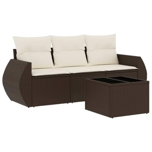vidaXL Garten Sofagarnitur mit Kissen 4-TLG., Gartenmöbel Gartengarnitur, Sitzgruppe Sitzgarnitur, Lounge Sofa Garnitur Terrasse, Braun Poly Rattan von vidaXL