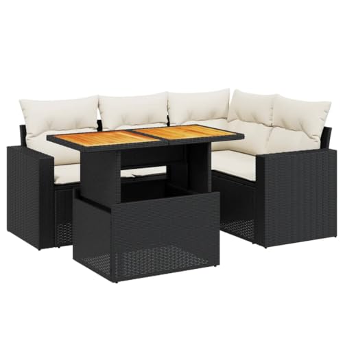 vidaXL Garten Sofagarnitur mit Kissen 5-TLG., Gartenmöbel Gartengarnitur, Sitzgruppe Sitzgarnitur, Lounge Sofa Garnitur Terrasse, Schwarz Poly Rattan vidaXL Garten Sofagarnitur mit Kissen 5-TLG., Gartenmöbel Gartengarnitur, Sitzgruppe Sitzgarnitur, Lounge Sofa Garnitur Terrasse, Schwarz Poly Rattan von vidaXL