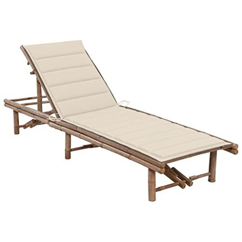 vidaXL Garten Sonnenliege mit Auflage Gartenliege Relaxliege Gartenmöbel Liege Saunaliege Liegestuhl Strandliege Freizeitliege Bambus von vidaXL