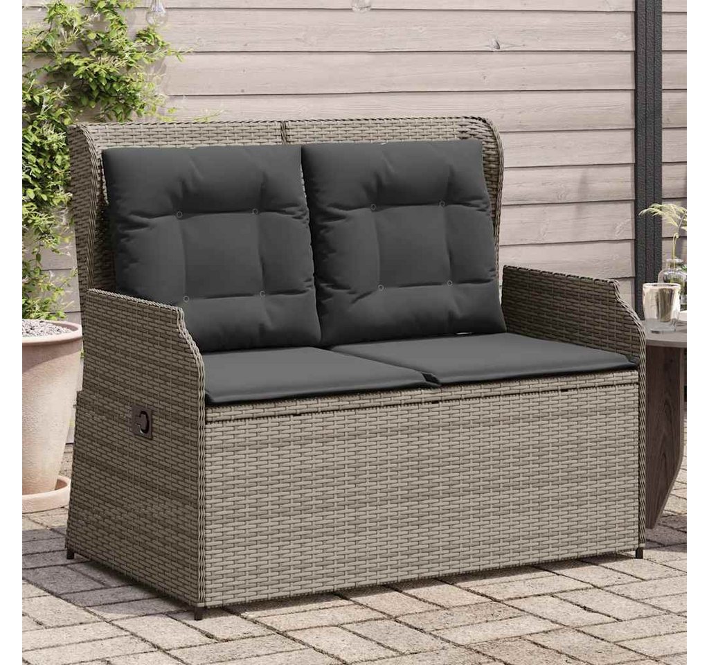 vidaXL Gartenbank, Gartenbank Verstellbar mit Kissen Grau Poly Rattan vidaXL Gartenbank, Gartenbank Verstellbar mit Kissen Grau Poly Rattan von vidaXL