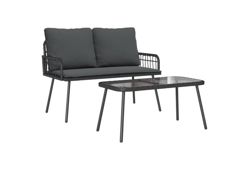 vidaXL Gartenbank 2-teiliges Garten-Esszimmer-Set mit Kissen Schwarz Poly-Rattan von vidaXL