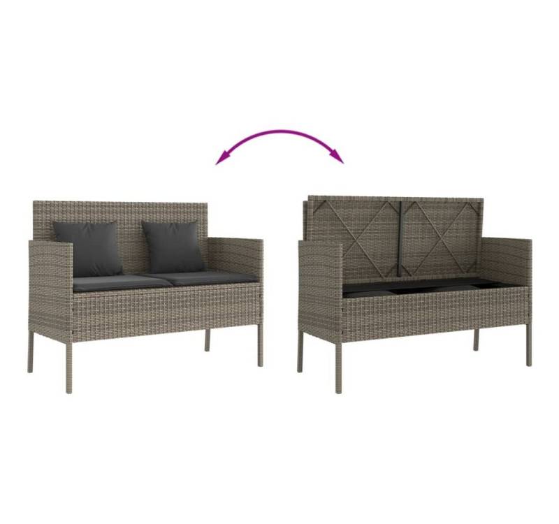 vidaXL Gartenbank Gartenbank mit Kissen Grau Polyrattan Außenbereich von vidaXL