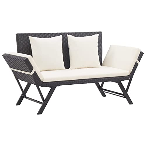 vidaXL Gartenbank mit Auflagen Sonnenliege Sitzbank Bank Gartenliege Liege Gartenmöbel Balkonbank Parkbank Terrasse 176cm Schwarz Poly Rattan von vidaXL