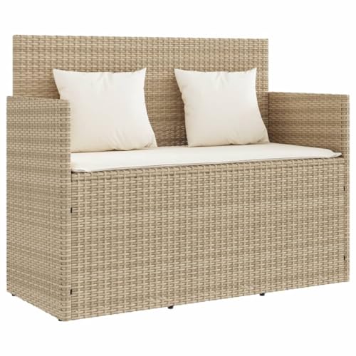 vidaXL Gartenbank mit Kissen, Sitzbank mit Staufach unter Sitzfläche, Parkbank mit abnehmbaren Bezügen, Außenbank Outdoor Bank, Beige Poly Rattan von vidaXL